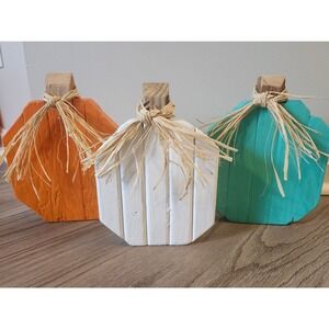 Hand Crafted Wooden Rustic Farmhouse Fall Pumpkins Set of 3